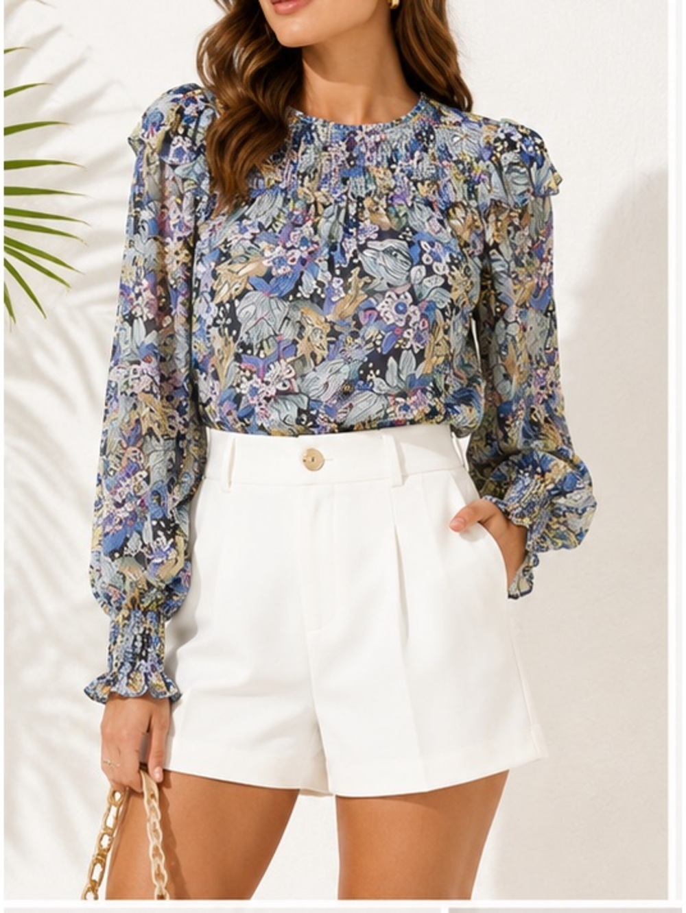 Cinq a Sept Harriet floral blouse smocked long sleeve ruffle Size S